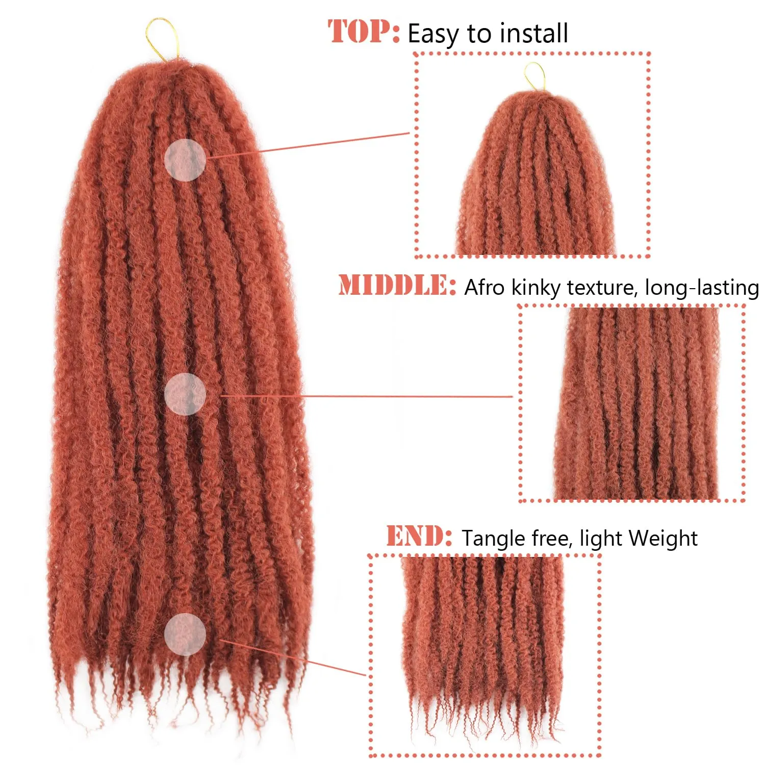 Marley Twist Braiding Hair 24 Inch Marley Twist Hair Cuban Twist Hair 8 Packs Afro Kinky Curly Twist Crochet Hair Synthetic Marley Hair Extensions (24 Inch 8packs, #350)
