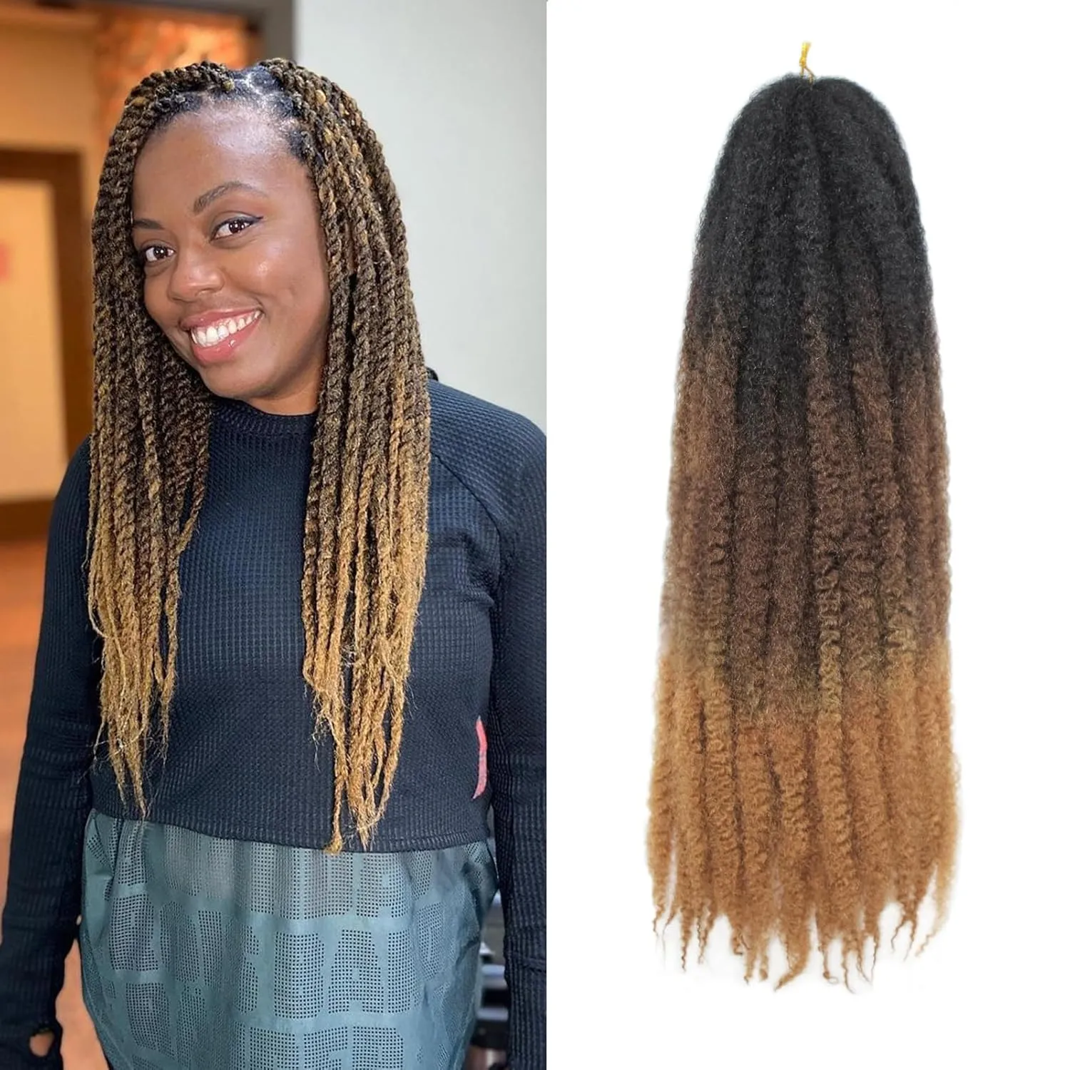 Marley Twist Braiding Hair 24 Inch Marley Twist Hair Long Cuban Twist Hair 8 Packs Afro Kinky Curly Twist Crochet Hair Synthetic Marley Hair Extensions (24 Inch 8packs,1b/30/27)