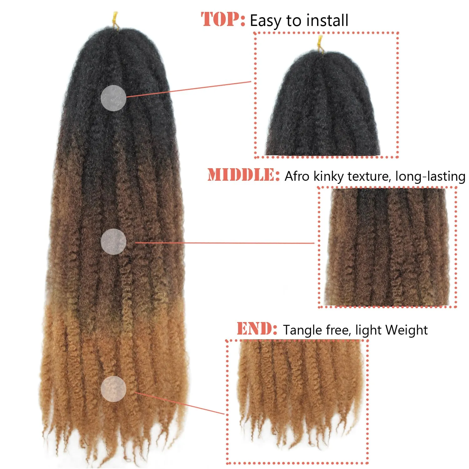 Marley Twist Braiding Hair 24 Inch Marley Twist Hair Long Cuban Twist Hair 8 Packs Afro Kinky Curly Twist Crochet Hair Synthetic Marley Hair Extensions (24 Inch 8packs,1b/30/27)