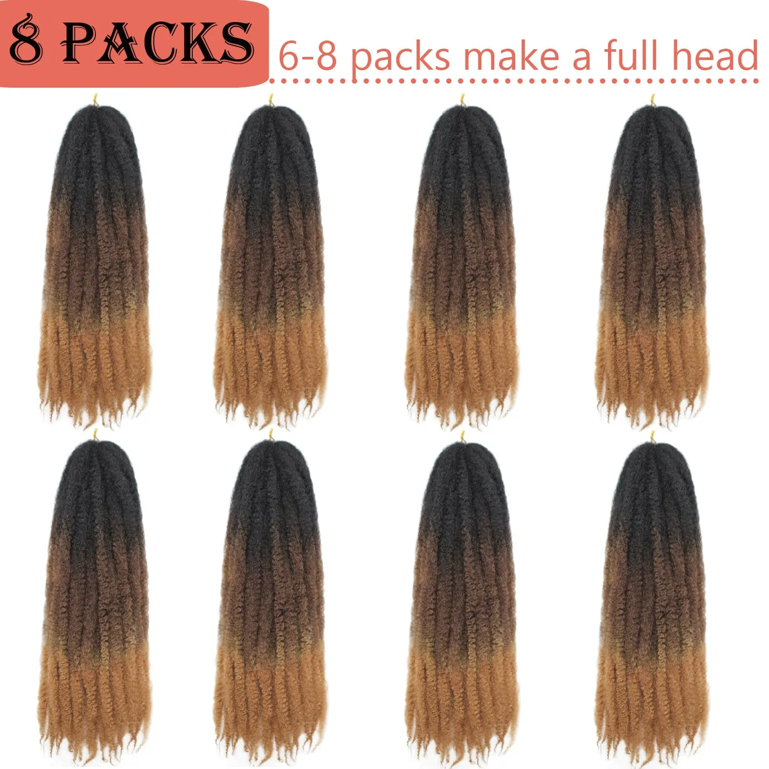 Marley Twist Braiding Hair 24 Inch Marley Twist Hair Long Cuban Twist Hair 8 Packs Afro Kinky Curly Twist Crochet Hair Synthetic Marley Hair Extensions (24 Inch 8packs,1b/30/27)