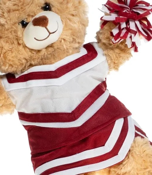 Maroon & White Cheer Uniform for Stuffed Animals, Cheerleader Teddy Bear Outfit, Make Your Own Cheer Buddy, Fits Most 14-18 Soft Plush Toys