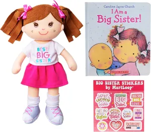 MartLoop Best Big Sister Doll Bundle - Includes Doll, Book, and Stickers – Perfect Sibling Gift from Baby or Toddler, 3 Piece Bundle