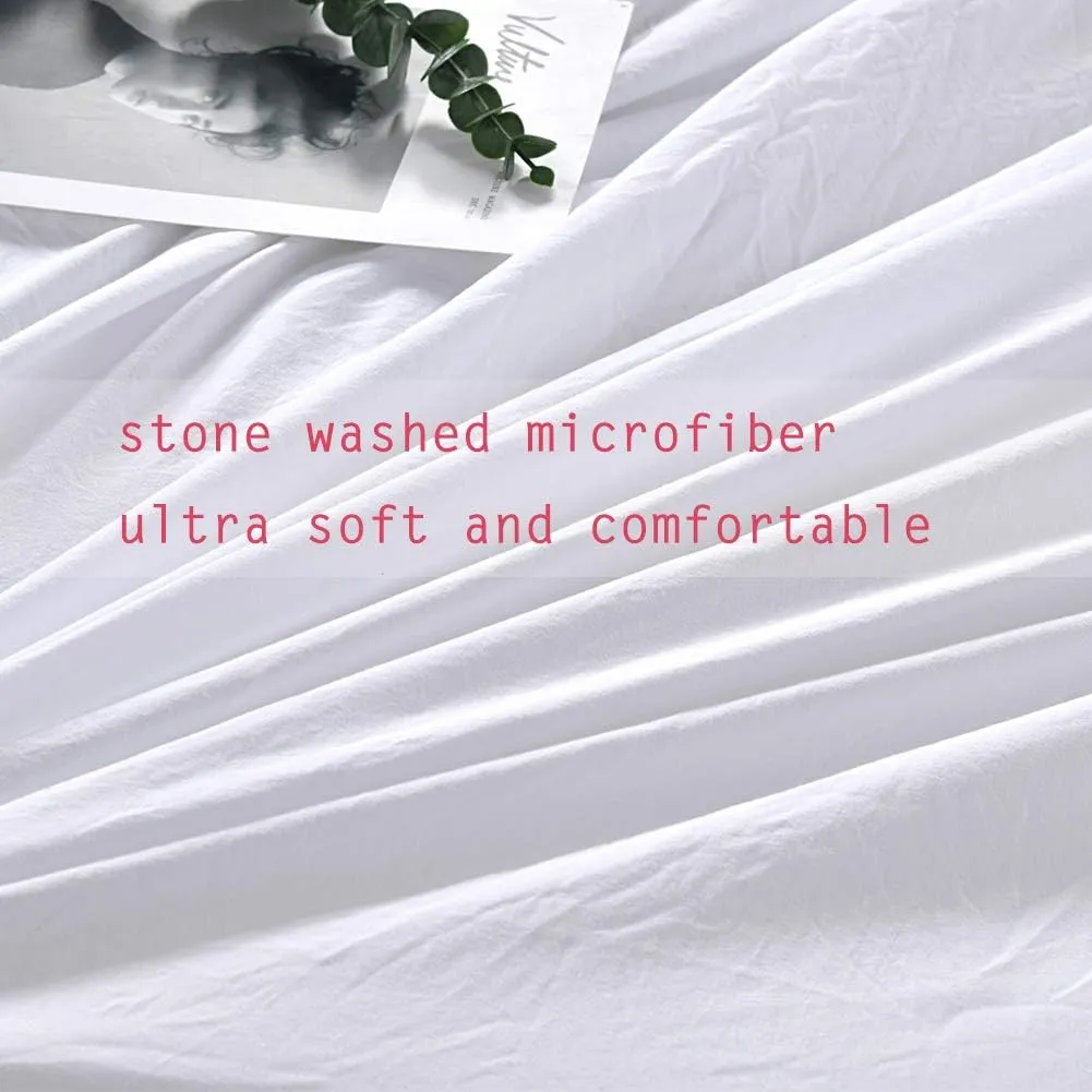 Masaca White Ruffled Comforter Set Queen,Lightweight Farmhouse Shabby Boho Chic White Bedding,Ultra Soft Fluffy Washed Microfiber Bed Comforter Set 3-Piece (1 White Comforter 2 Ruffle Pillow Shams)