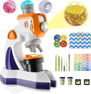 MAXLAPTER Kids Microscope 1200X with Projector: Microscope for Kids with Plastic Prepared Slides and Storage Bag - Science Edu Toy Gifts for Ages 8-12 Beginner (Orange-Purple)