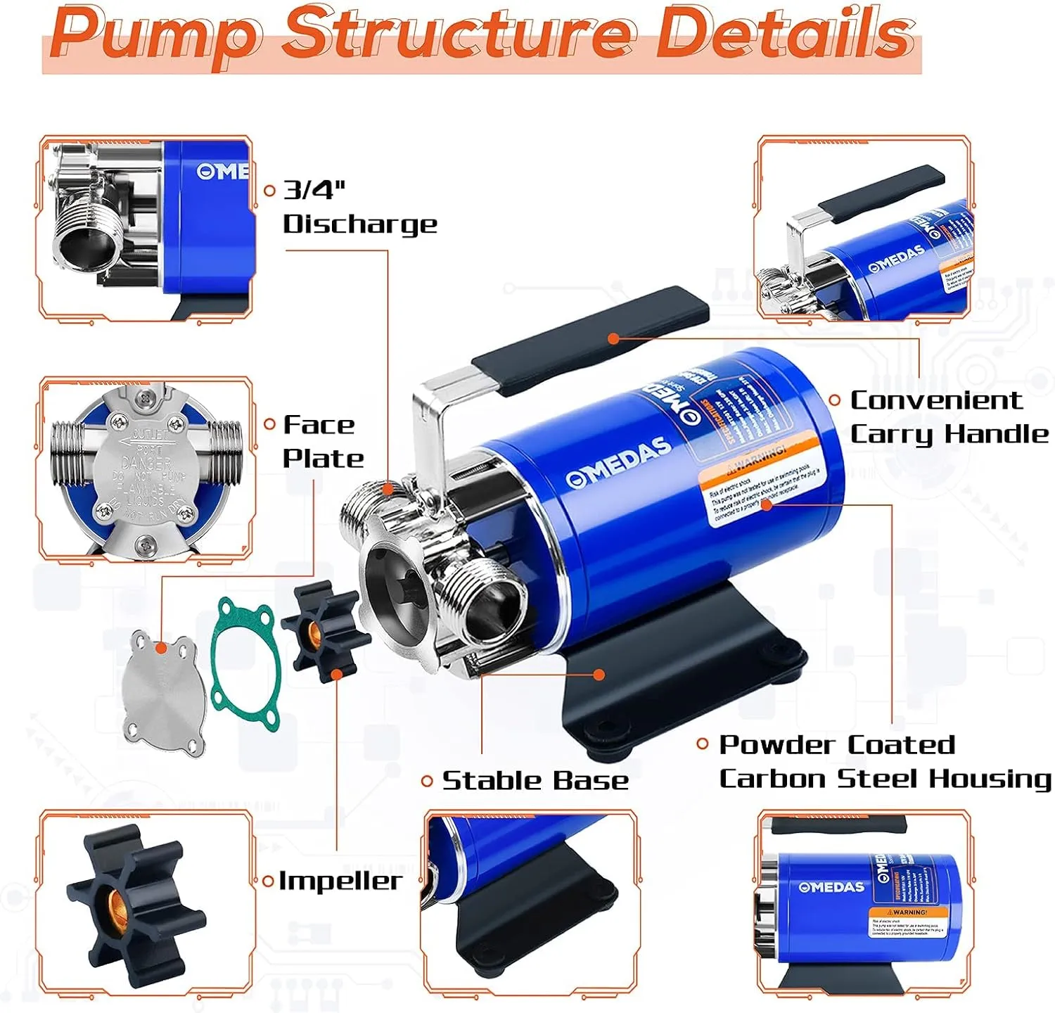 MEDAS DC 12Volt 330 GPH Portable Electric Water Transfer Removal Utility Pump With Suction Hose Kit