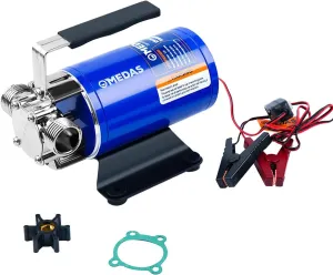 MEDAS DC 12Volt 330 GPH Portable Electric Water Transfer Removal Utility Pump With Suction Hose Kit