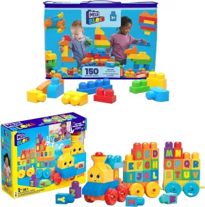 Mega BLOKS First Builders Deluxe Building Bag   ABC Musical Train, Building Set Bundle, Blue Bag, 200 Pieces