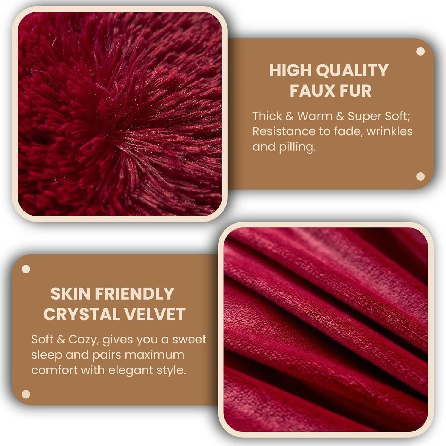 MEGO Luxury Shaggy Faux Fur Duvet Cover Set, Ultra Soft 3 PCS Fluffy Comforter Cover, Fuzzy Bedding Set King Size Quilt Cover(1 Plush Furry Duvet Cover   2 Pillowcases), Zipper Closure(King, Red)