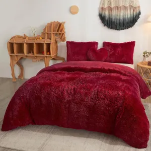MEGO Luxury Shaggy Faux Fur Duvet Cover Set, Ultra Soft 3 PCS Fluffy Comforter Cover, Fuzzy Bedding Set King Size Quilt Cover(1 Plush Furry Duvet Cover   2 Pillowcases), Zipper Closure(King, Red)