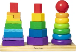 Melissa & Doug Geometric Stacker - Wooden Educational Toy Wooden Shape Sorter And Stacking Toy, Stacking Tower For Babies, Toys For Toddlers And Kids Ages 2 