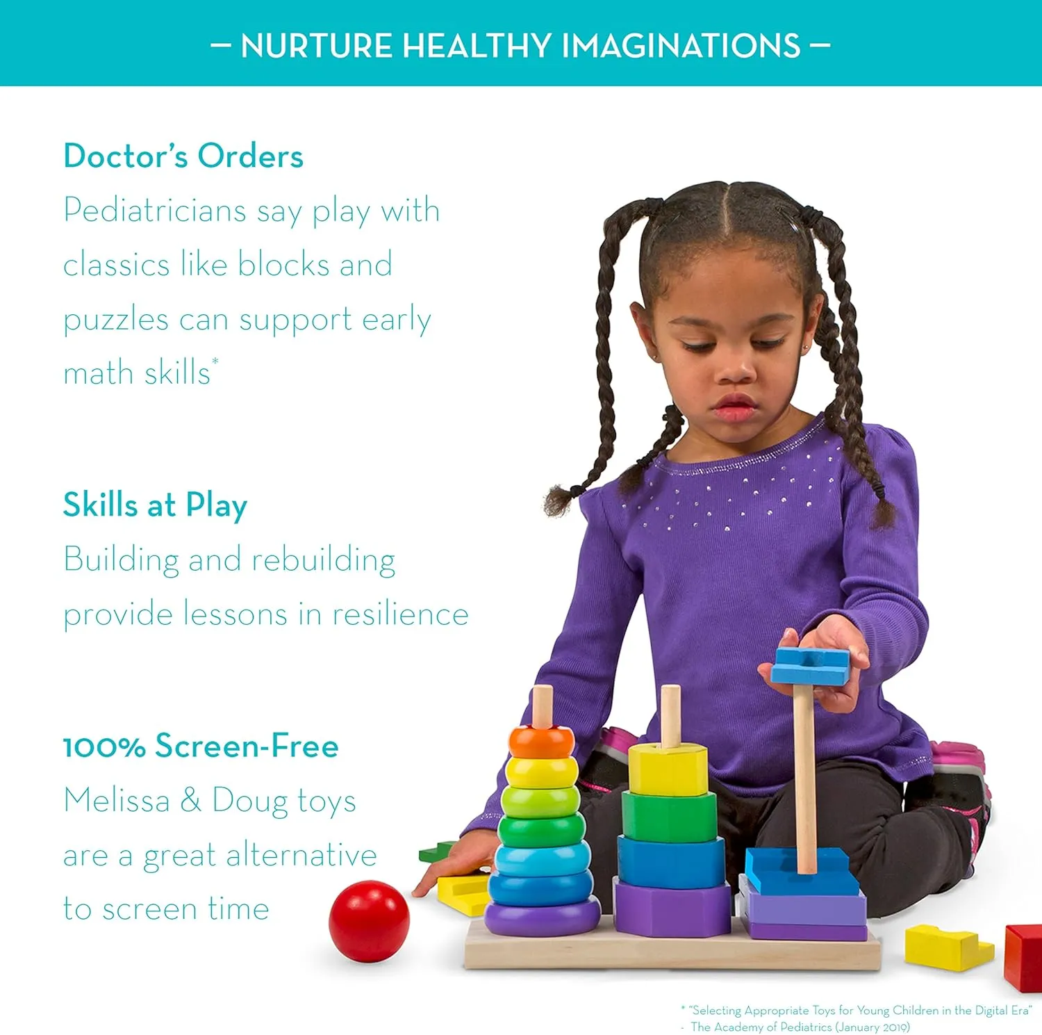 Melissa & Doug Geometric Stacker - Wooden Educational Toy Wooden Shape Sorter And Stacking Toy, Stacking Tower For Babies, Toys For Toddlers And Kids Ages 2 