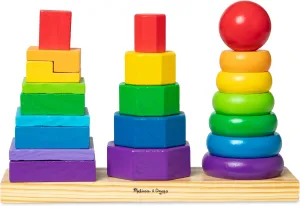 Melissa & Doug Geometric Stacker - Wooden Educational Toy Wooden Shape Sorter And Stacking Toy, Stacking Tower For Babies, Toys For Toddlers And Kids Ages 2 