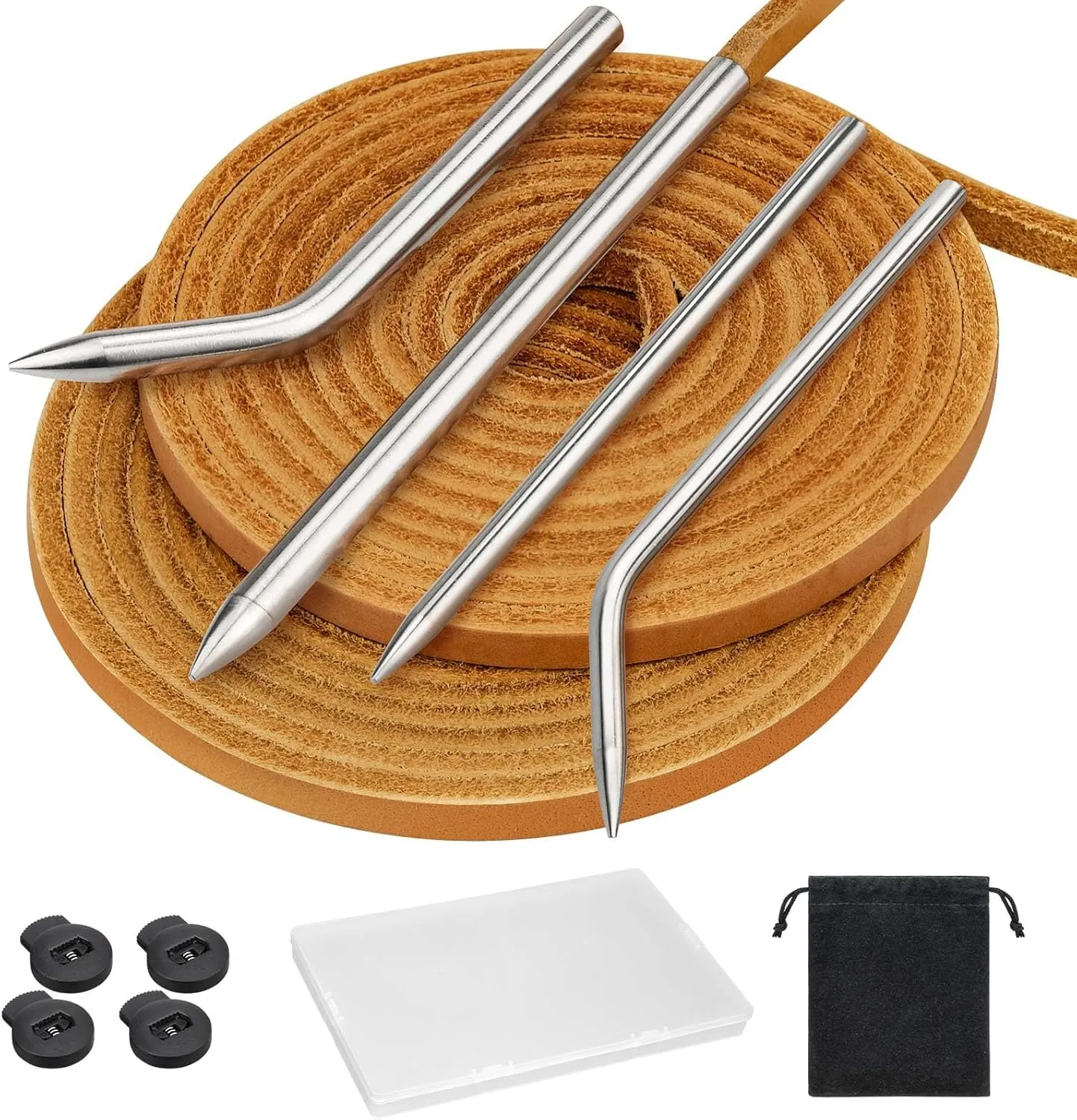 Mellbree Glove Lacing Needle, 2 Glove Lace with 4Needles, 4Lace Locks, Brown Mitt Lace and Storage Box