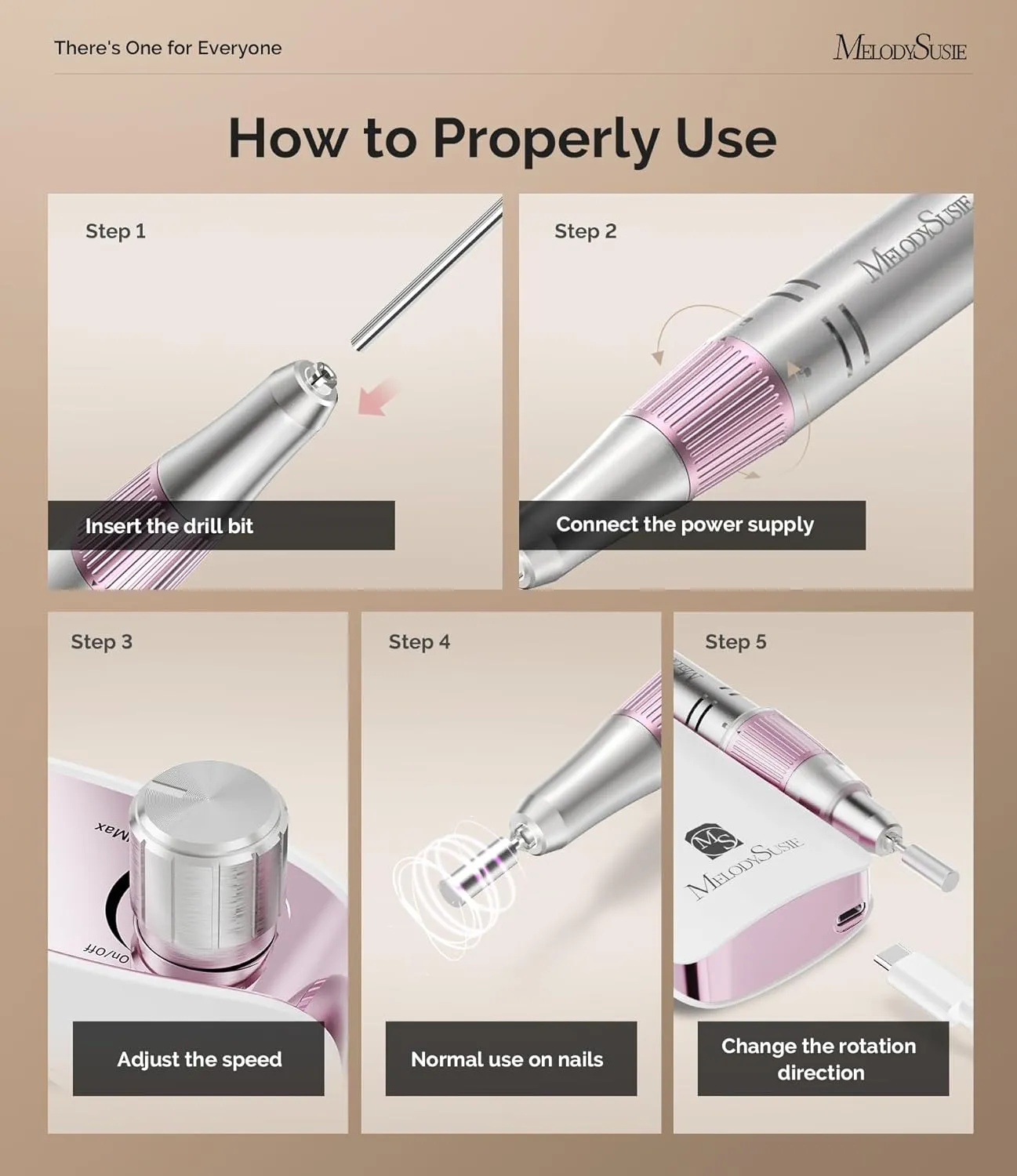 MelodySusie Portable Nail Drill 30000 RPM,SC320F Professional Rechargeable Electric Nail File,Cordless Nail E File for Acrylic Nails Gel Polishing Removing,Efile Nail Kit for Manicure Salon Home,Rose