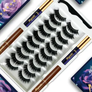 MENAKA Magnetic Eyelashes Magnetic with Eyeliner,10 Pairs Faux Mink Fluffy Full False Lashes,Upgraded Long Lasting,Reusable（2 black 2 brown) (Faux Mink Eyelashes（2 black 2 brown))