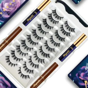 MENAKA Magnetic Eyelashes Russian Strip Lashes D Curly Faux Mink Lashes Wispy Fluffy Volume Russian Lashes 3D Effect Fake Eyelashes 10 Pairs Pack（2 black 2 brown)