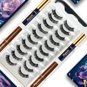 MENAKA Magnetic Lashes Nautral Looking False Eyelashes Russian Strip Lashes Mink Wispy Fluffy Lashes Pack D Curl Thick Full Volume Cat Eye Lashes 10 Pairs（2 black 2 brown)