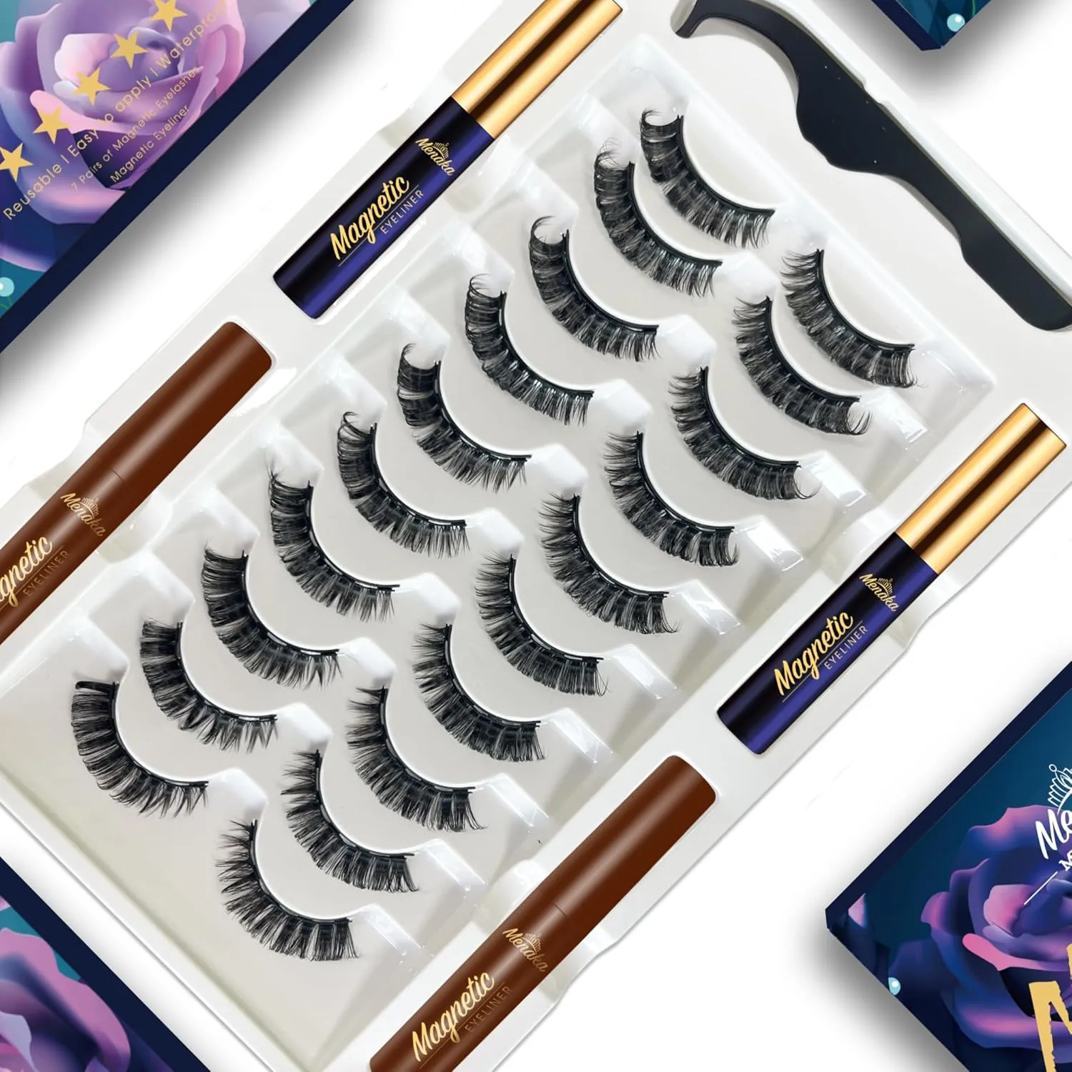 MENAKA Magnetic Lashes Nautral Looking False Eyelashes Russian Strip Lashes Mink Wispy Fluffy Lashes Pack D Curl Thick Full Volume Cat Eye Lashes 10 Pairs（2 black 2 brown)