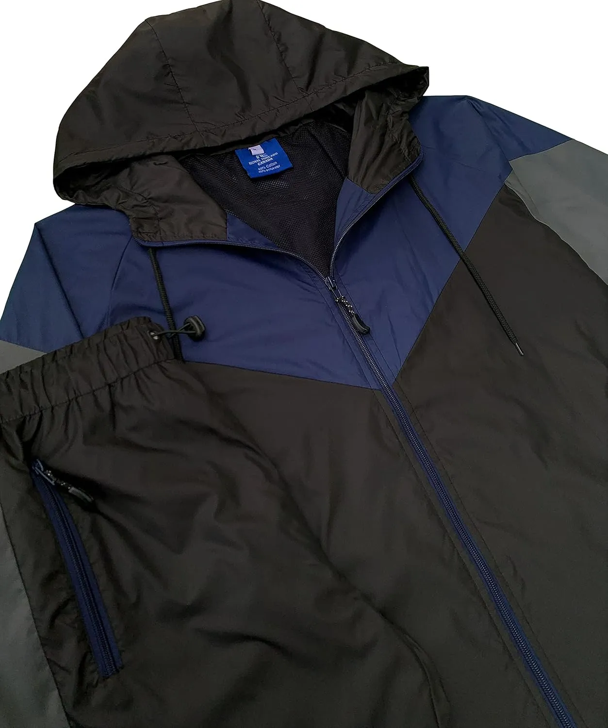 Men’s Colorful Hooded Windbreaker Sweatsuit Meshed Lined Nylon Water Repellent GYM Outfit
