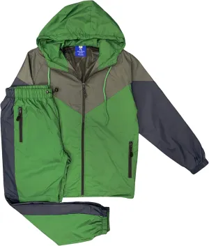 Men’s Colorful Hooded Windbreaker Sweatsuit Meshed Lined Nylon Water Repellent GYM Outfit
