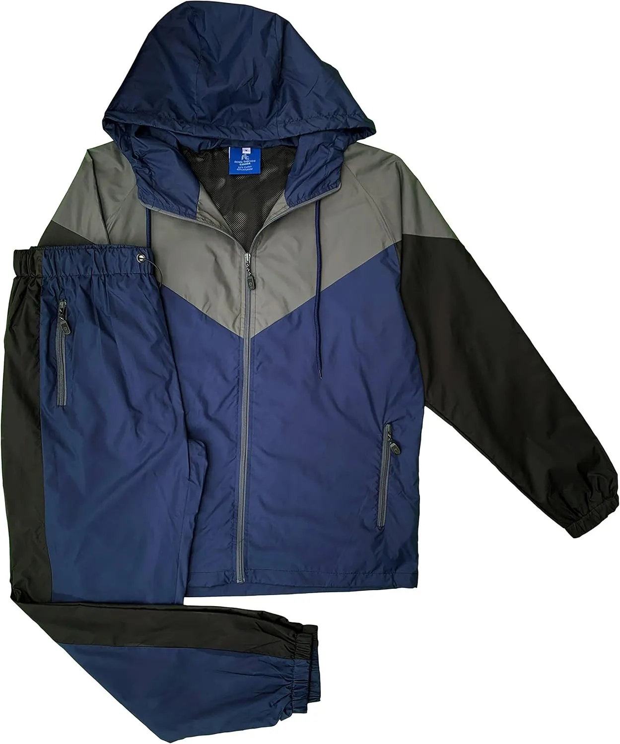 Men’s Colorful Hooded Windbreaker Sweatsuit Meshed Lined Nylon Water Repellent GYM Outfit