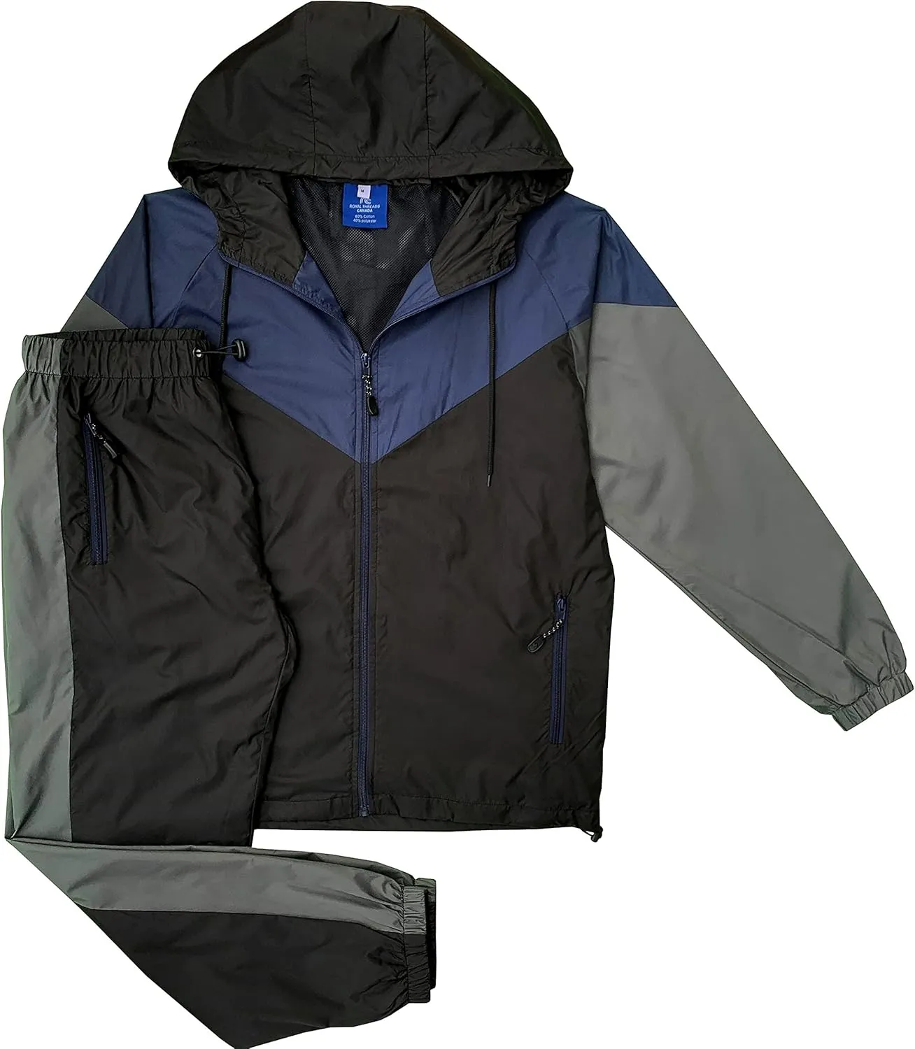 Men’s Colorful Hooded Windbreaker Sweatsuit Meshed Lined Nylon Water Repellent GYM Outfit
