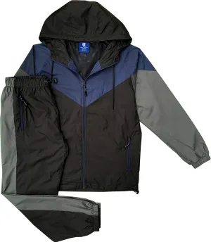 Men’s Colorful Hooded Windbreaker Sweatsuit Meshed Lined Nylon Water Repellent GYM Outfit