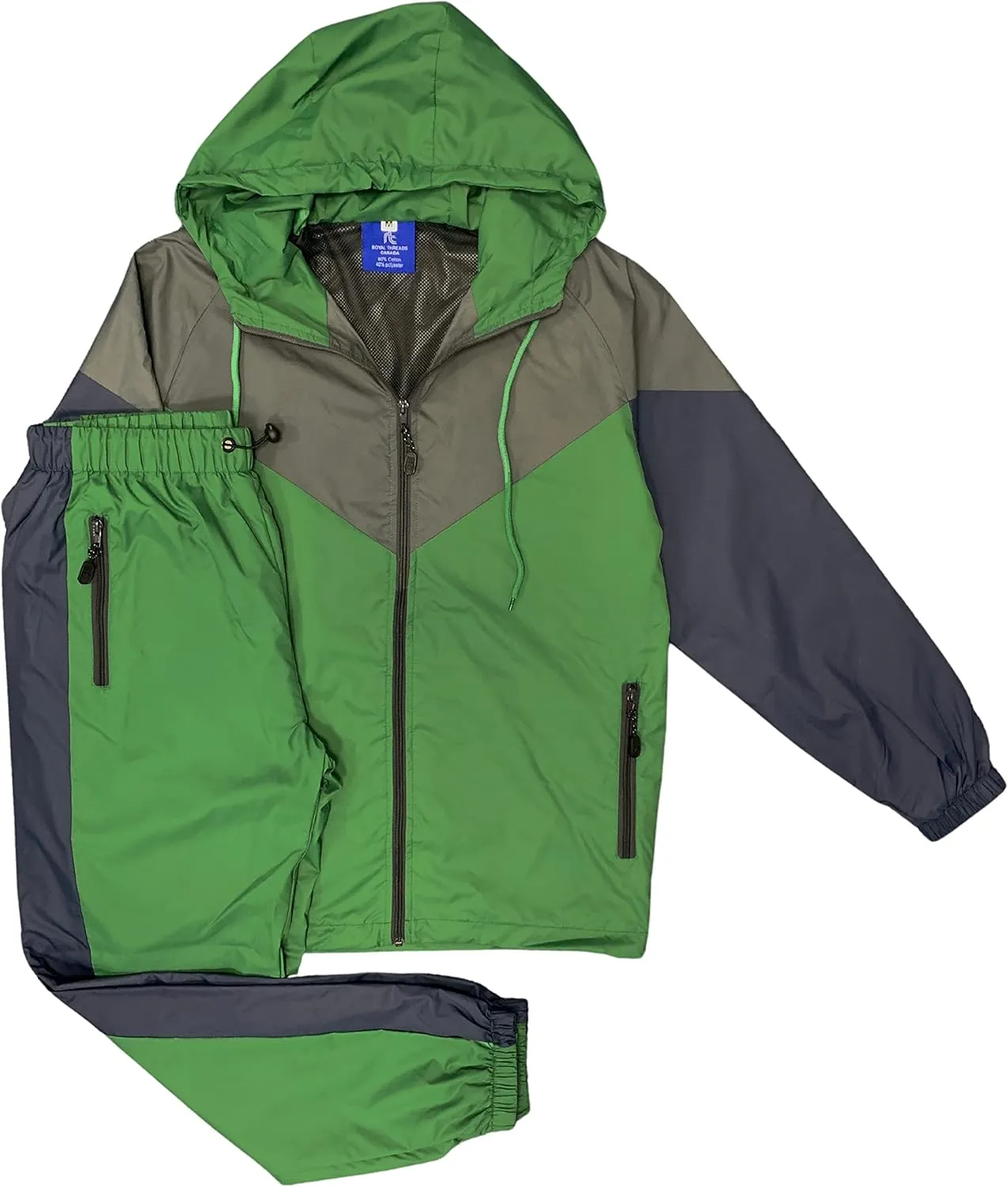 Men’s Colorful Hooded Windbreaker Sweatsuit Meshed Lined Nylon Water Repellent GYM Outfit