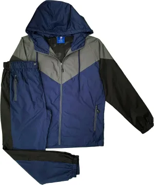 Men’s Colorful Hooded Windbreaker Sweatsuit Meshed Lined Nylon Water Repellent GYM Outfit