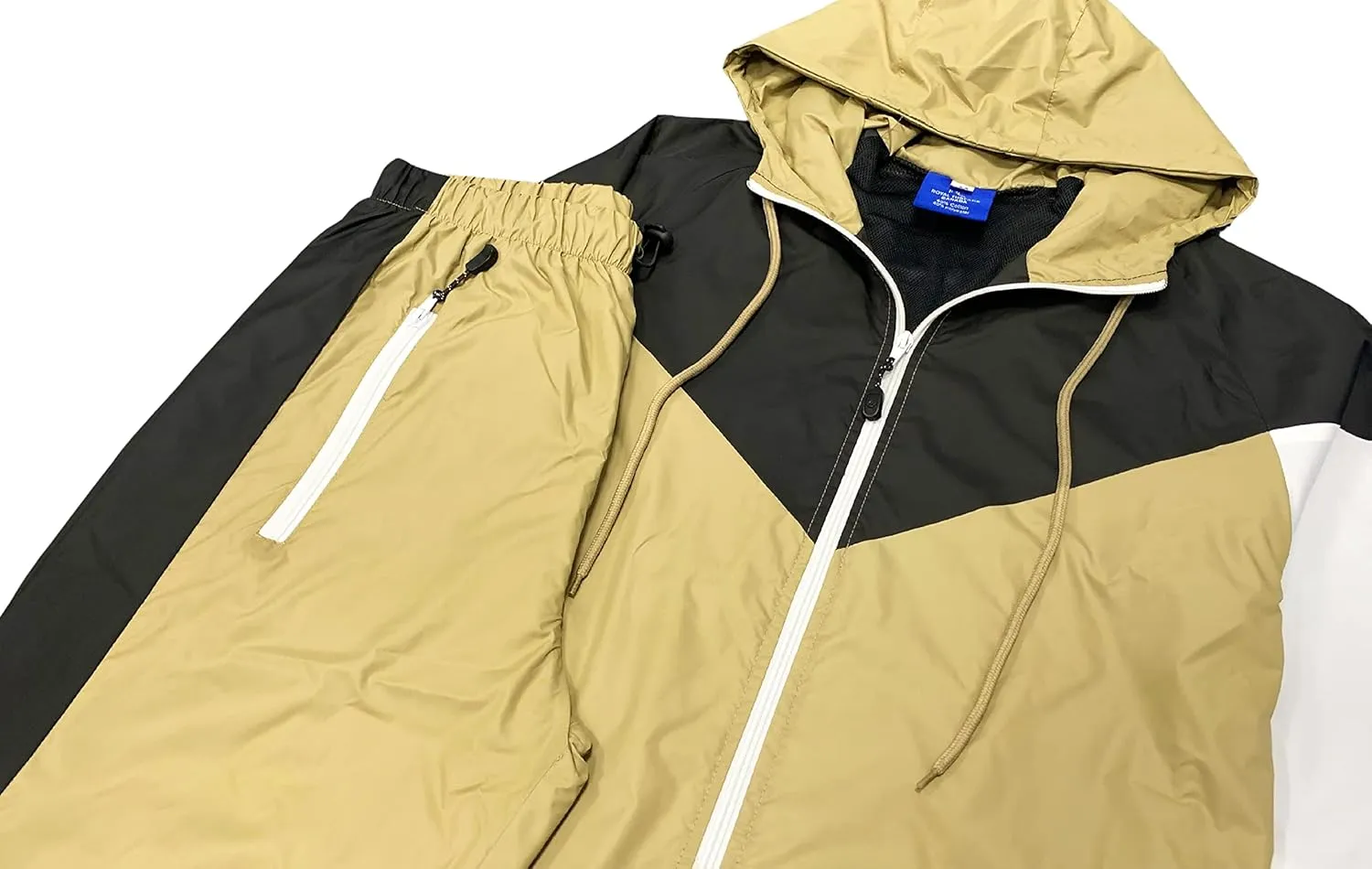 Men’s Colorful Hooded Windbreaker Sweatsuit Meshed Lined Nylon Water Repellent GYM Outfit