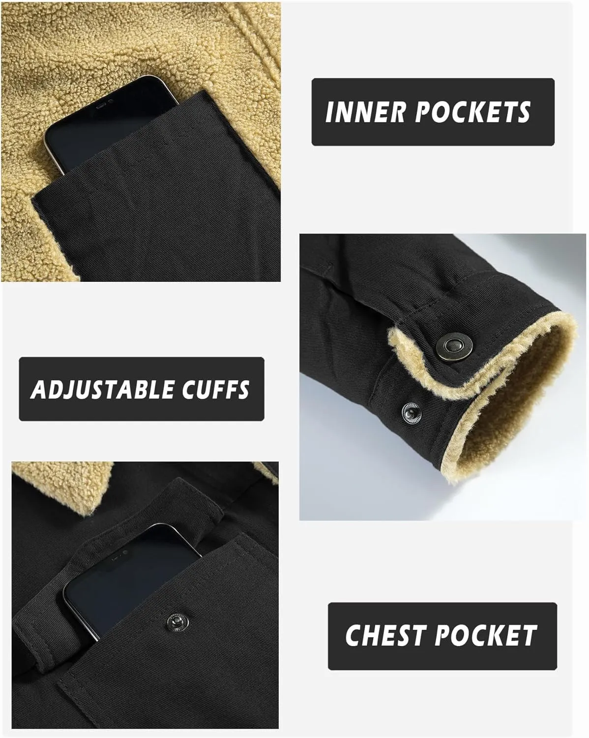 Men's Fleece-Lined Trucker Jacket, Button-Front,With Pockets Work Winter Thick Warm Coat