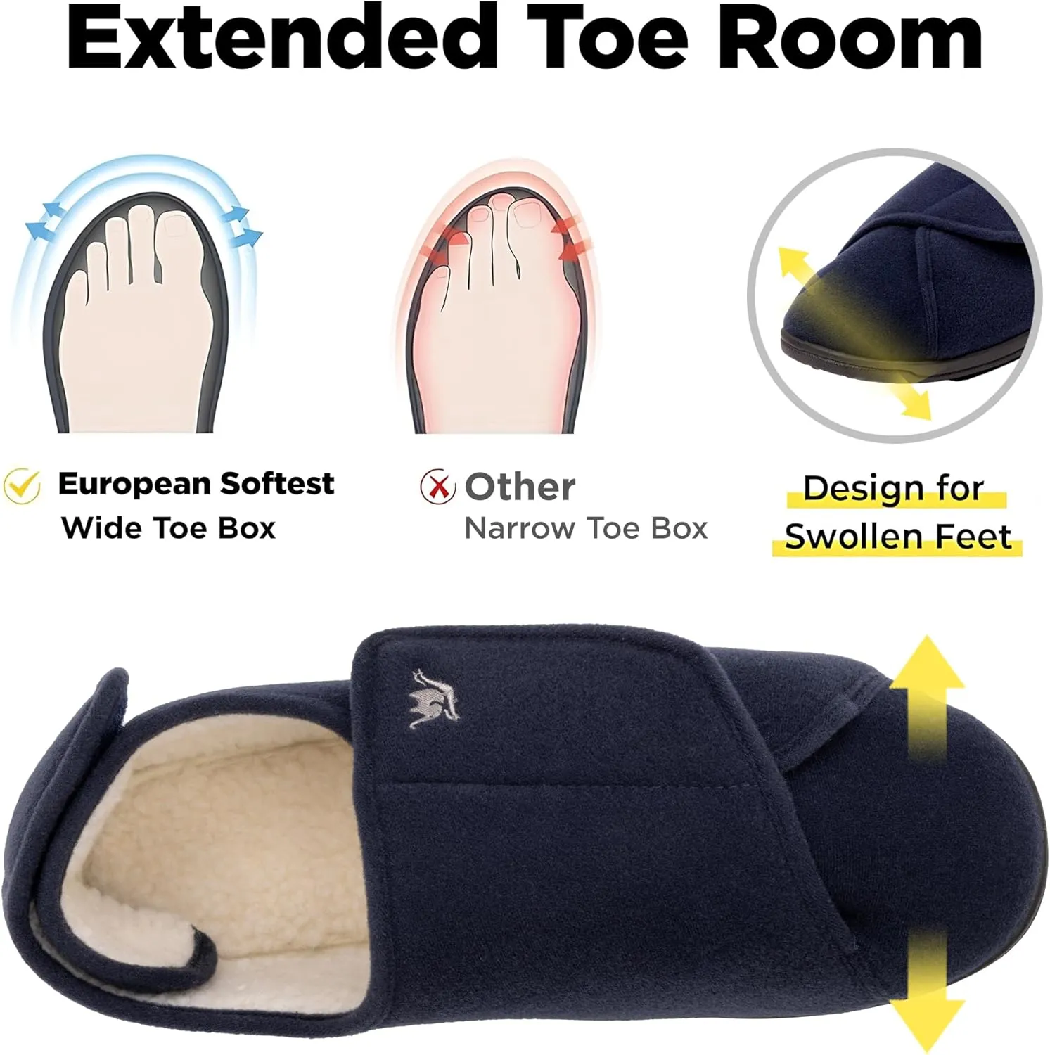 Men's Memory Foam Diabetic Slippers with Adjustable Closure, Extra Wide Comfy Warm Plush Fleece Arthritis Edema Swollen Diabetic House Shoes Machine Washable with Anti Slip Sole