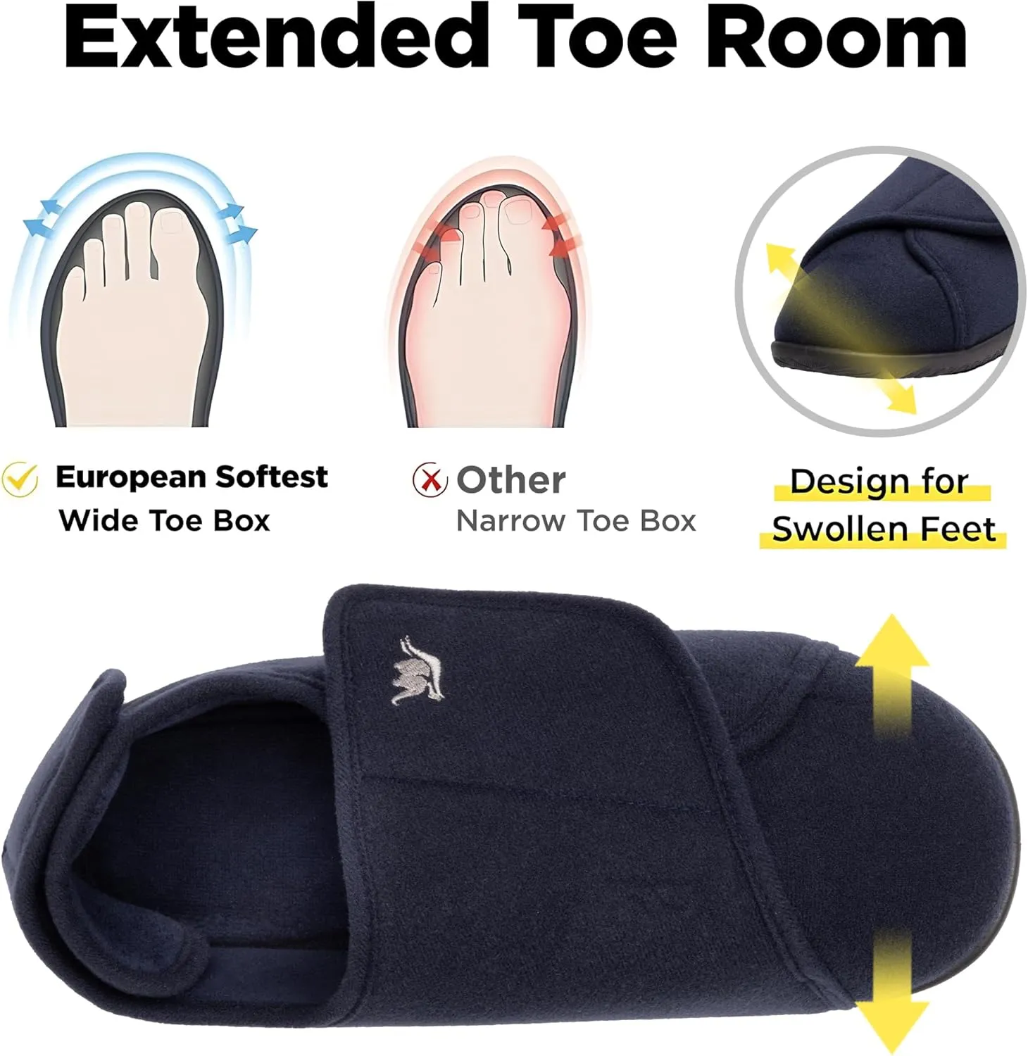 Men's Memory Foam Diabetic Slippers with Adjustable Closure, Extra Wide Comfy Warm Plush Fleece Arthritis Edema Swollen Diabetic House Shoes Machine Washable with Anti Slip Sole
