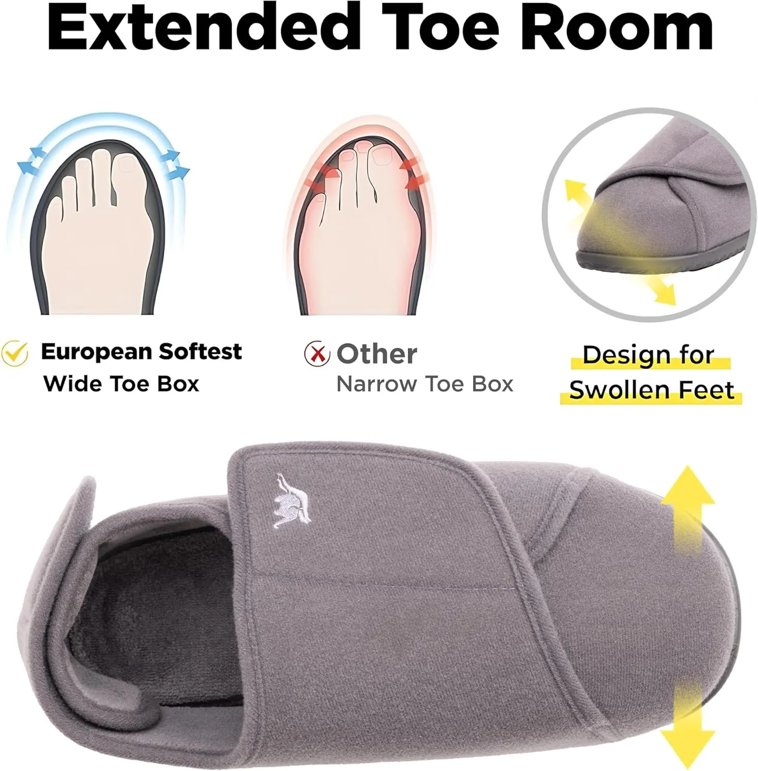 Men's Memory Foam Diabetic Slippers with Adjustable Closure, Extra Wide Comfy Warm Plush Fleece Arthritis Edema Swollen Diabetic House Shoes Machine Washable with Anti Slip Sole
