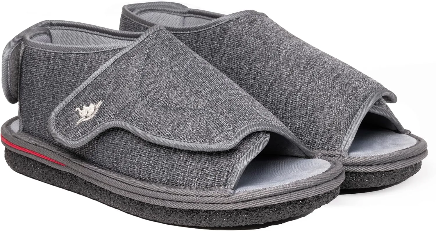 Men's Open Toe Foam Wide Diabetic Slippers Hook & Loop Closure Non-Slip Rubber Sole Flexible Orthotic Slippers Indoor/Outdoor Adjustable Soft Breathable