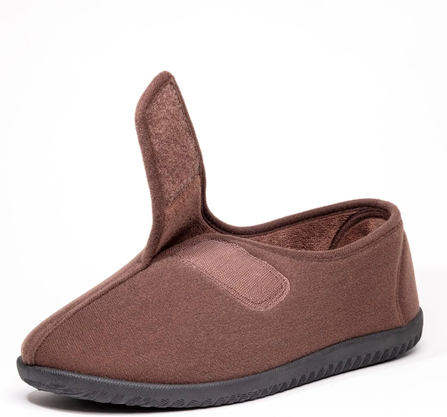 Men's Wide, Extra-Wide 80-D Memory Foam Adjustable Closure Slippers, Comfy Warm Plush Fleece Arthritis Edema Adjustable Closure House Shoes Breathable Machine Washable Indoor/Outdoor w/Anti Slip Sole