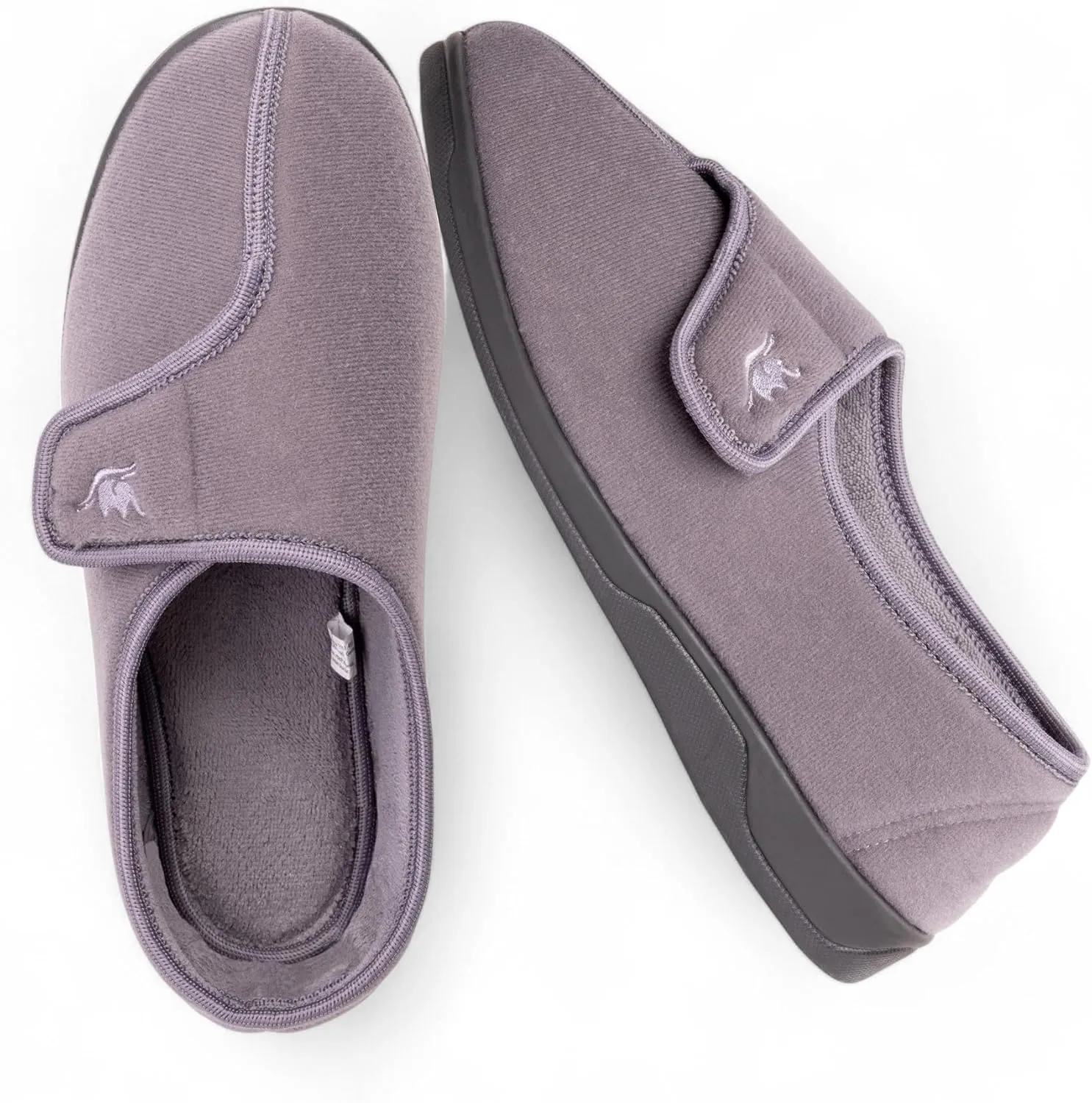 Men's Wide, Extra-Wide 80-D Memory Foam Adjustable Closure Slippers, Comfy Warm Plush Fleece Arthritis Edema Adjustable Closure House Shoes Breathable Machine Washable Indoor/Outdoor w/Anti Slip Sole
