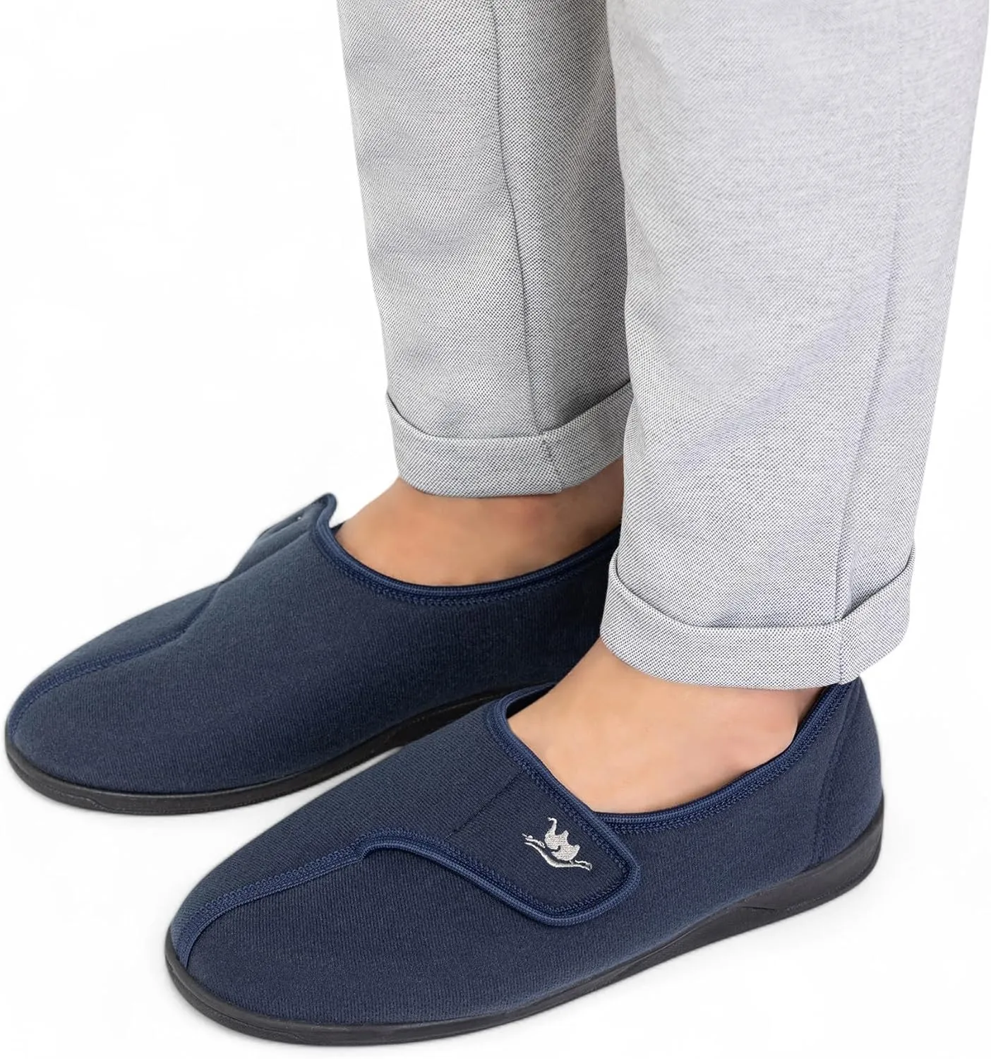 Men's Wide, Extra-Wide 80-D Memory Foam Adjustable Closure Slippers, Comfy Warm Plush Fleece Arthritis Edema Adjustable Closure House Shoes Breathable Machine Washable Indoor/Outdoor w/Anti Slip Sole
