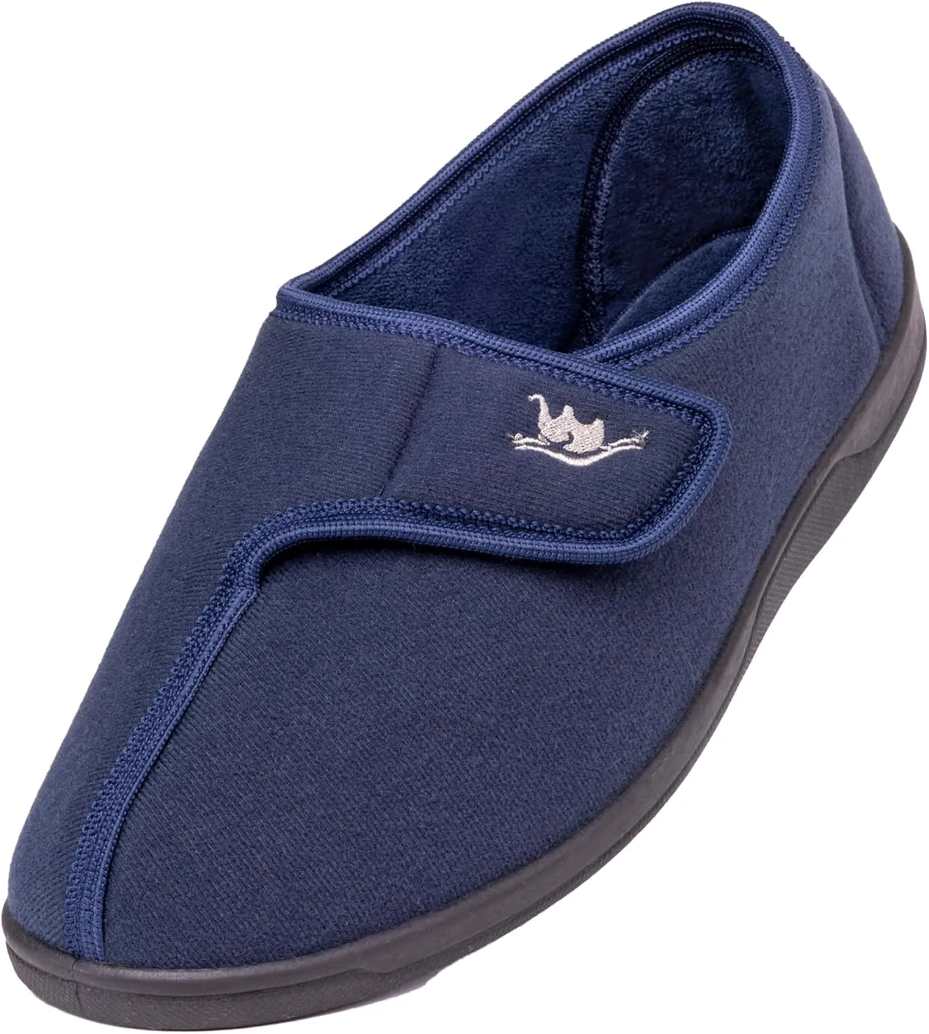 Men's Wide, Extra-Wide 80-D Memory Foam Adjustable Closure Slippers, Comfy Warm Plush Fleece Arthritis Edema Adjustable Closure House Shoes Breathable Machine Washable Indoor/Outdoor w/Anti Slip Sole