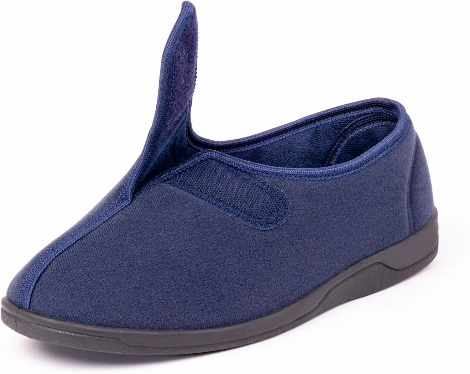 Men's Wide, Extra-Wide 80-D Memory Foam Adjustable Closure Slippers, Comfy Warm Plush Fleece Arthritis Edema Adjustable Closure House Shoes Breathable Machine Washable Indoor/Outdoor w/Anti Slip Sole