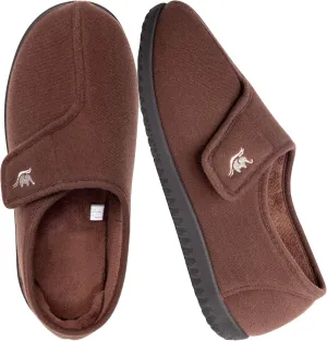 Men's Wide, Extra-Wide 80-D Memory Foam Adjustable Closure Slippers, Comfy Warm Plush Fleece Arthritis Edema Adjustable Closure House Shoes Breathable Machine Washable Indoor/Outdoor w/Anti Slip Sole