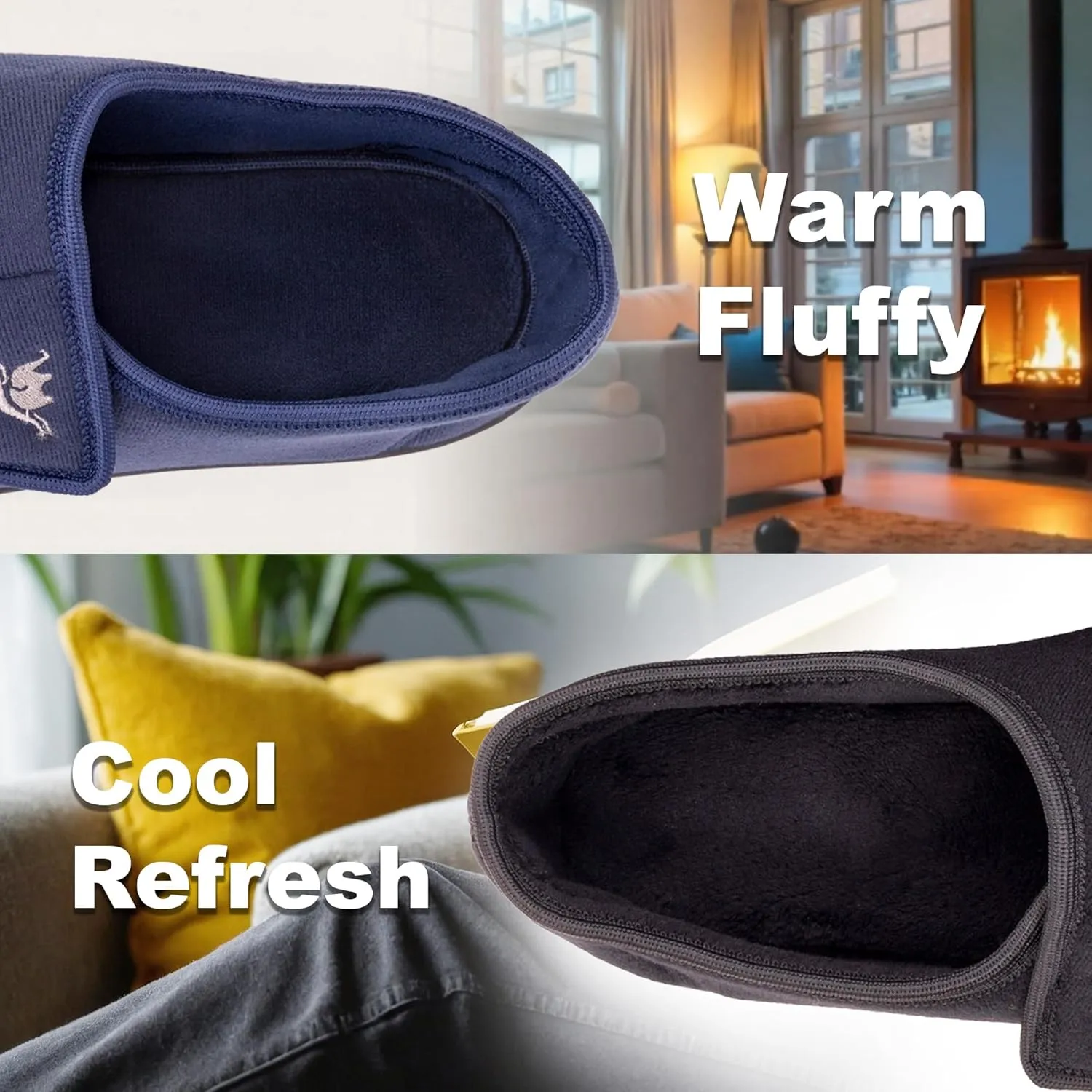 Men's Wide, Extra-Wide 80-D Memory Foam Adjustable Closure Slippers, Comfy Warm Plush Fleece Arthritis Edema Adjustable Closure House Shoes Breathable Machine Washable Indoor/Outdoor w/Anti Slip Sole