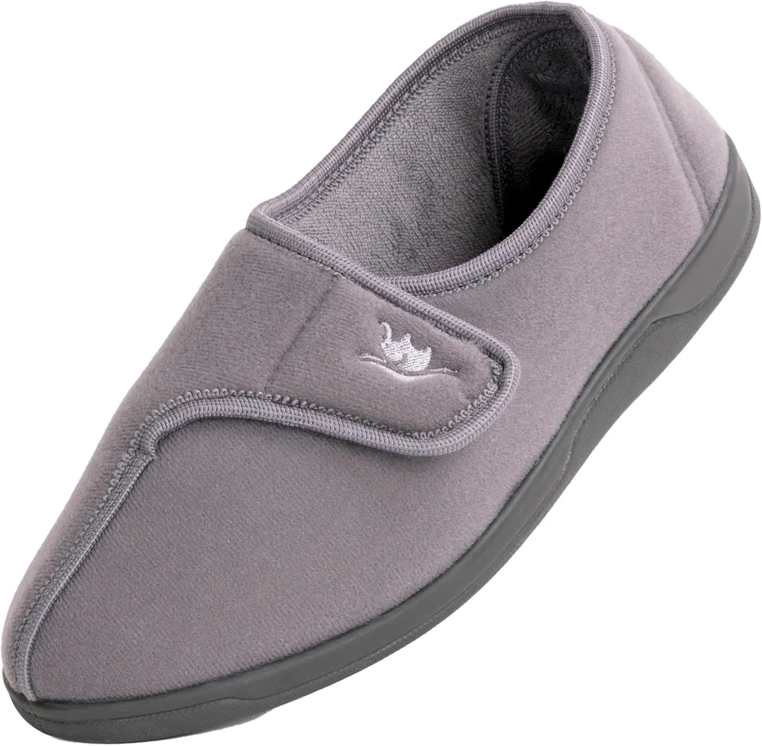 Men's Wide, Extra-Wide 80-D Memory Foam Adjustable Closure Slippers, Comfy Warm Plush Fleece Arthritis Edema Adjustable Closure House Shoes Breathable Machine Washable Indoor/Outdoor w/Anti Slip Sole
