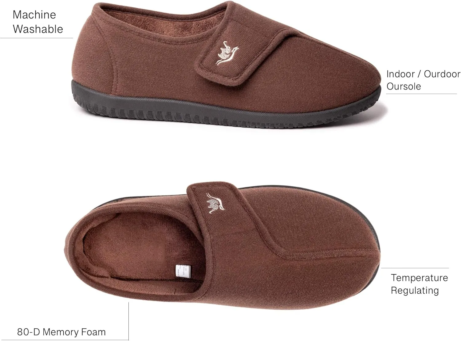 Men's Wide, Extra-Wide 80-D Memory Foam Adjustable Closure Slippers, Comfy Warm Plush Fleece Arthritis Edema Adjustable Closure House Shoes Breathable Machine Washable Indoor/Outdoor w/Anti Slip Sole