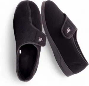 Men's Wide, Extra-Wide 80-D Memory Foam Adjustable Closure Slippers, Comfy Warm Plush Fleece Arthritis Edema Adjustable Closure House Shoes Breathable Machine Washable Indoor/Outdoor w/Anti Slip Sole