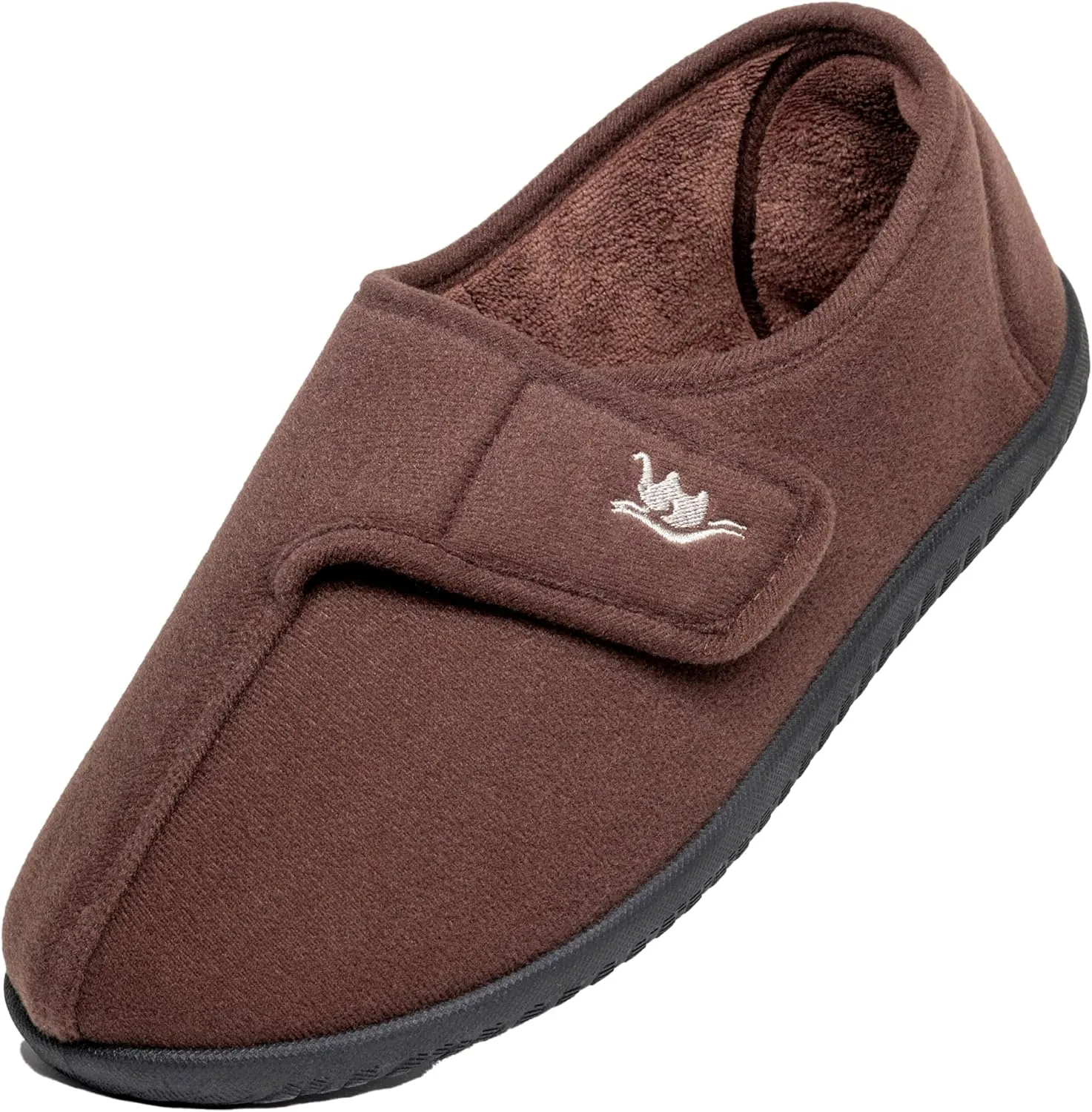 Men's Wide, Extra-Wide 80-D Memory Foam Adjustable Closure Slippers, Comfy Warm Plush Fleece Arthritis Edema Adjustable Closure House Shoes Breathable Machine Washable Indoor/Outdoor w/Anti Slip Sole
