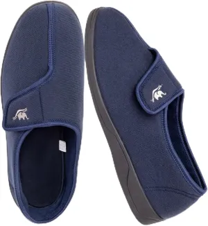 Men's Wide, Extra-Wide 80-D Memory Foam Adjustable Closure Slippers, Comfy Warm Plush Fleece Arthritis Edema Adjustable Closure House Shoes Breathable Machine Washable Indoor/Outdoor w/Anti Slip Sole