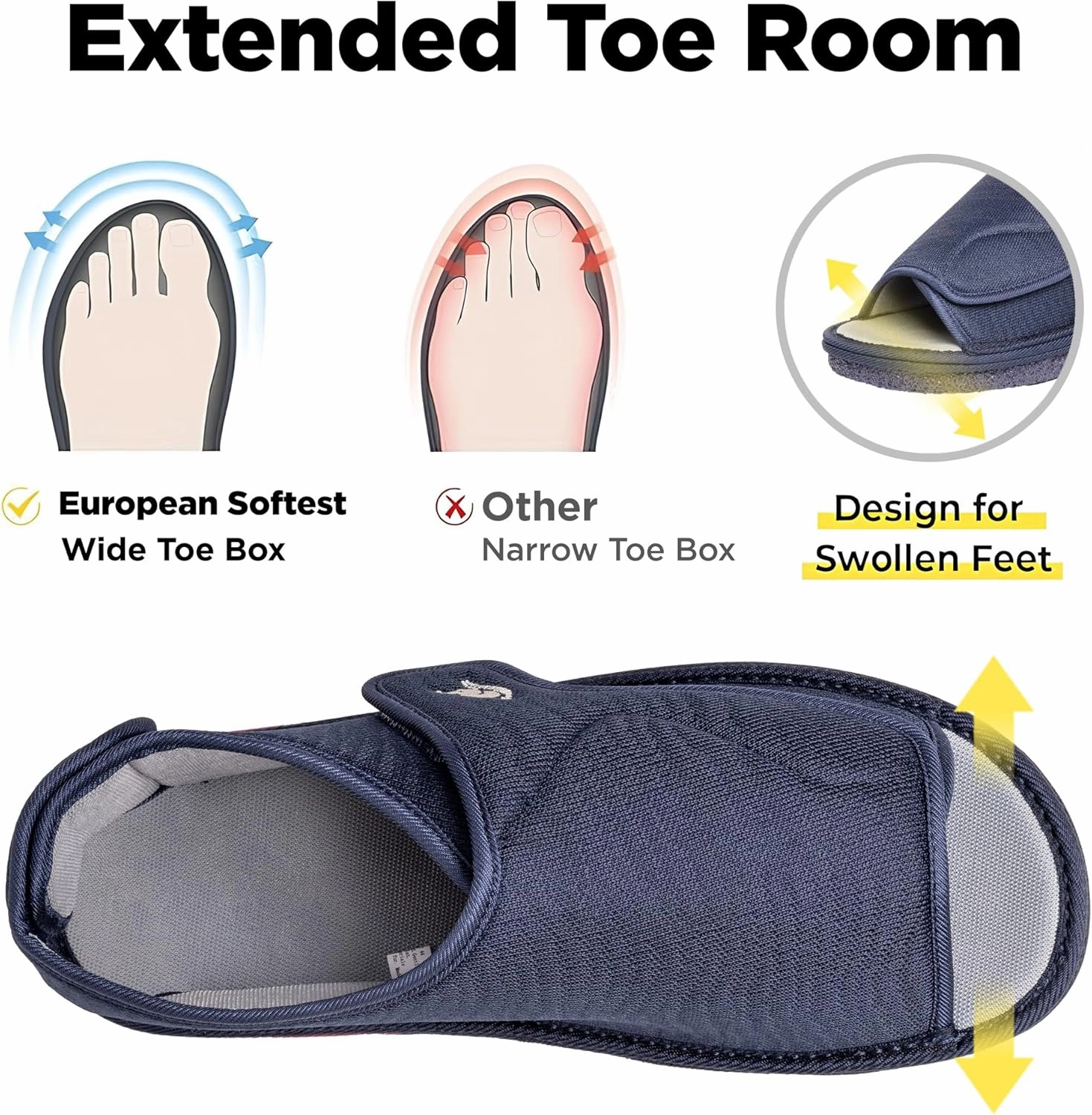 Mens Memory Foam Diabetic Slippers with Adjustable Closure, Extra Wide Comfy Warm Plush Fleece Arthritis Edema Swollen Diabetic House Shoes Machine Washable with Anti Slip Sole