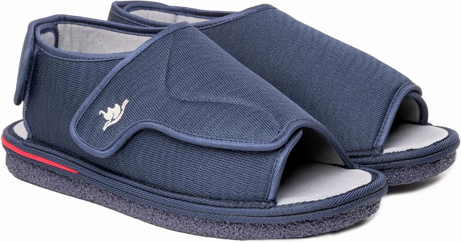 Mens Memory Foam Diabetic Slippers with Adjustable Closure, Extra Wide Comfy Warm Plush Fleece Arthritis Edema Swollen Diabetic House Shoes Machine Washable with Anti Slip Sole