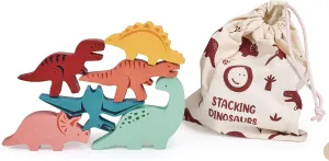 Mentari Toys - Happy Stacking Dinosaurs - 6pc Wooden Stacking Toy for Toddlers - Colorful Dinosaur Balancing Activity Toy with Bag - Boost Fine Motor Skills and Dexterity - Age 18m 